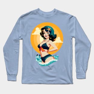 Girl Pin Up Summer Beauty Retro Pop Art Model Long Sleeve T-Shirt